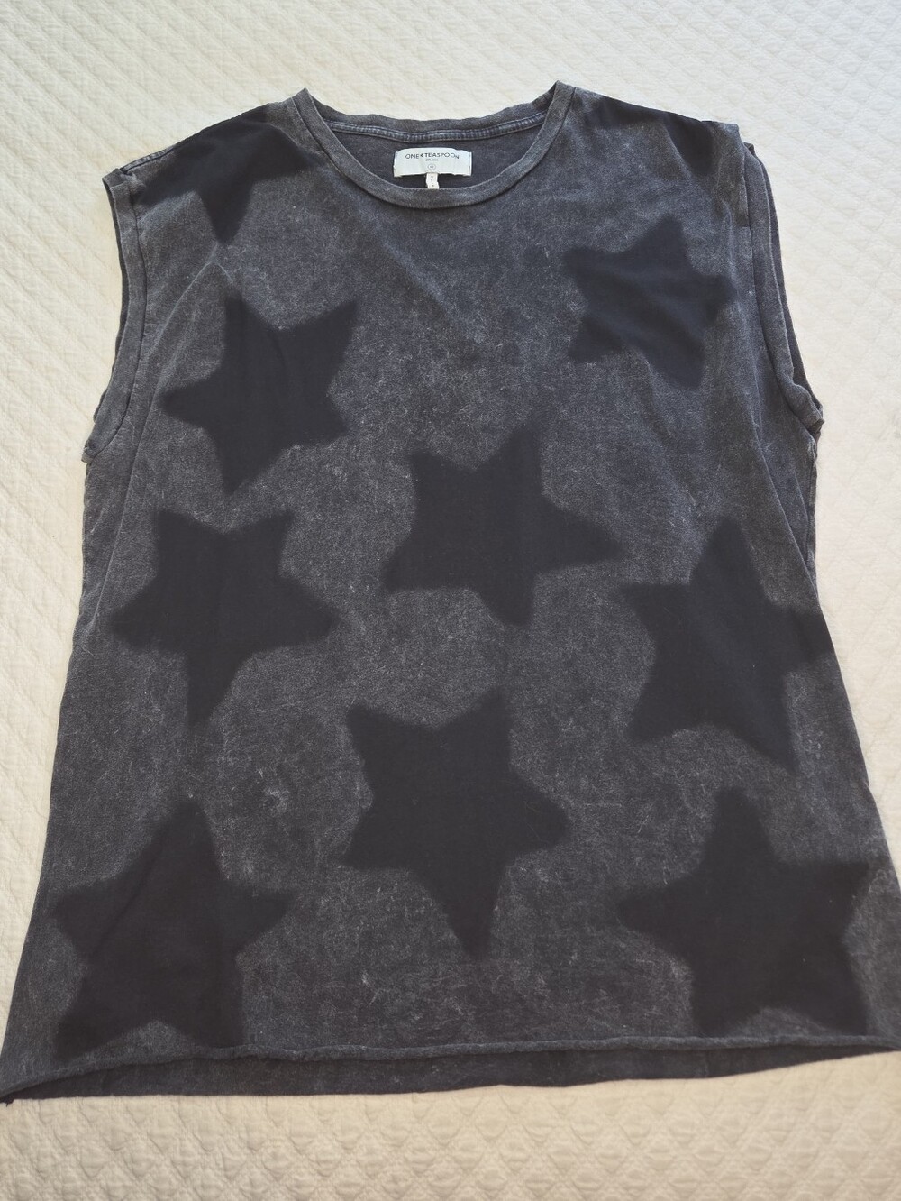 One Teaspoon Star Pattern Muscle Tank Top Shirt Size XS Black Grey Grunge